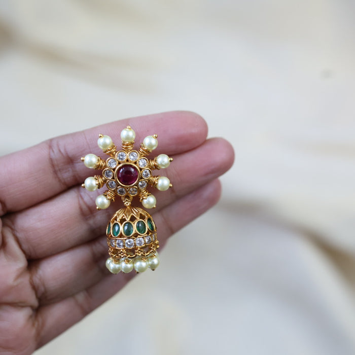 Antique gold multi stone jumka earrings AJ011