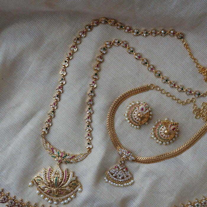 Heritage gold plated short and long padakam set necklace HPS2053