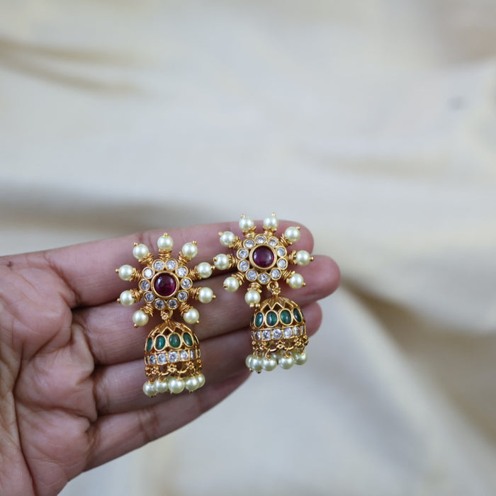 Antique gold multi stone jumka earrings AJ011