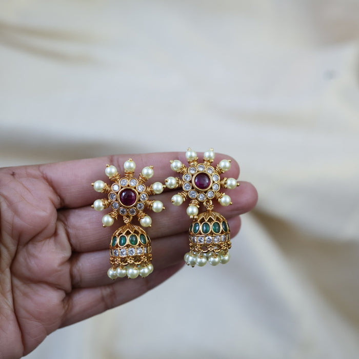 Antique gold multi stone jumka earrings AJ011