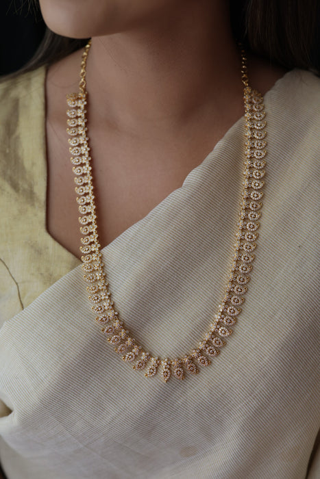 Heritage gold plated white stone mango long necklace with earrings  HL803