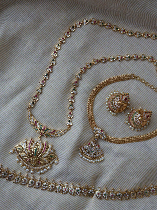 Heritage gold plated short and long padakam set necklace HPS2053