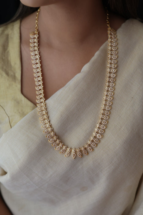 Heritage gold plated white stone mango long necklace with earrings  HL803