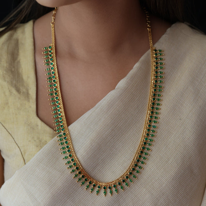 Heritage gold plated green stone long necklace HL2642