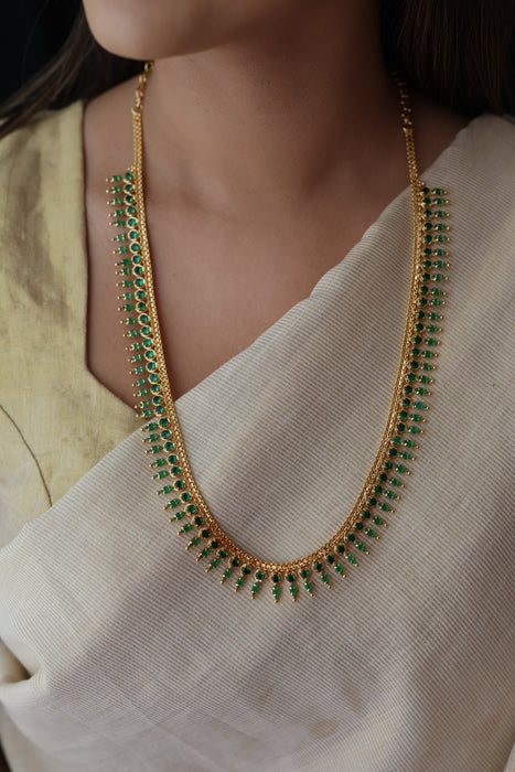 Heritage gold plated green stone long necklace HL2642