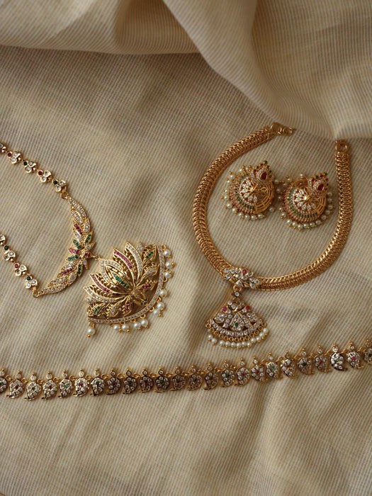 Heritage gold plated short and long padakam set necklace HPS2053