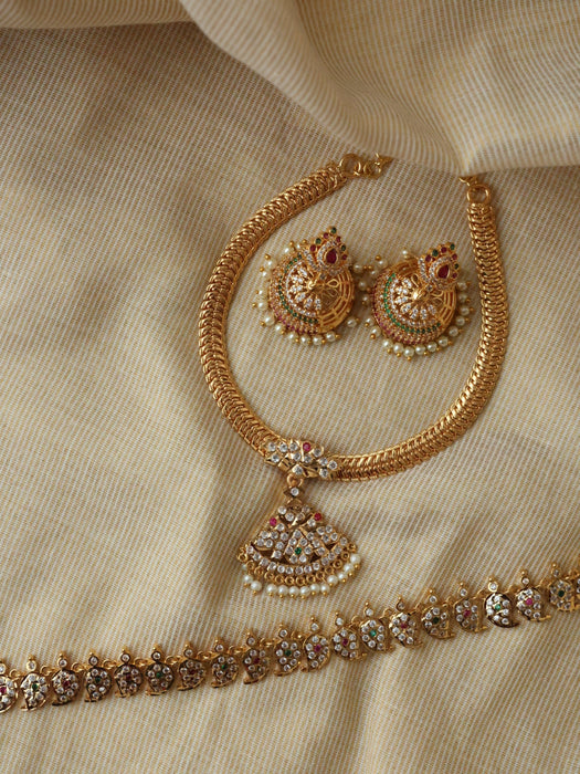 Heritage gold plated short and long padakam set necklace HPS2053