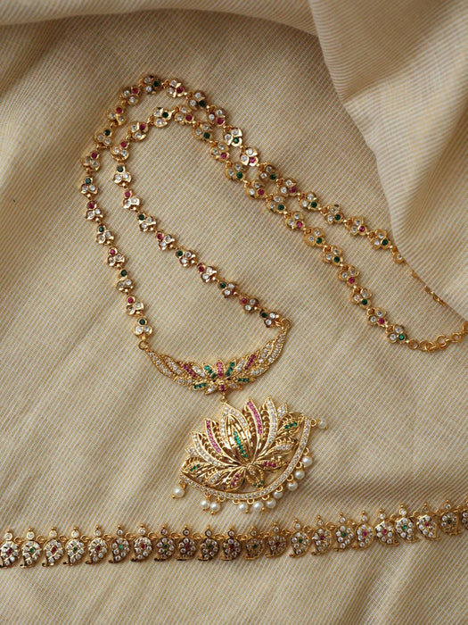 Heritage gold plated short and long padakam set necklace HPS2053