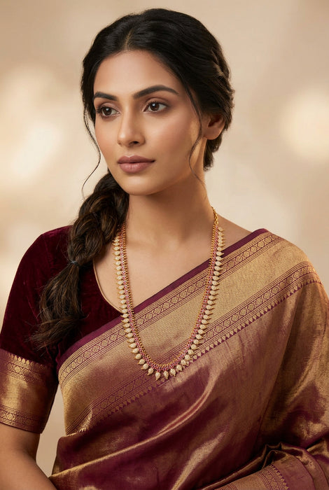 Heritage gold plated ruby white stone mango long necklace HL8991
