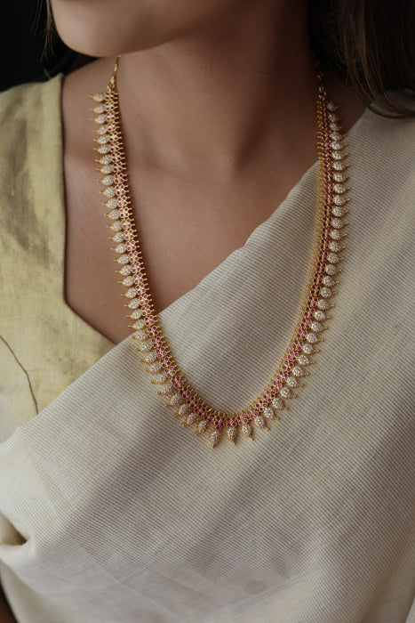 Heritage gold plated ruby white stone mango long necklace HL8991