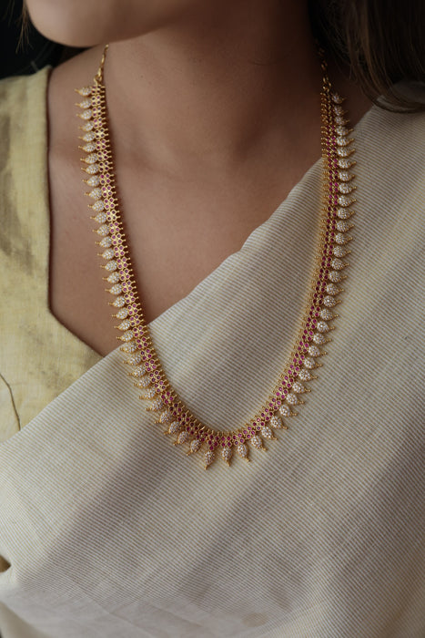 Heritage gold plated ruby white stone mango long necklace HL8991