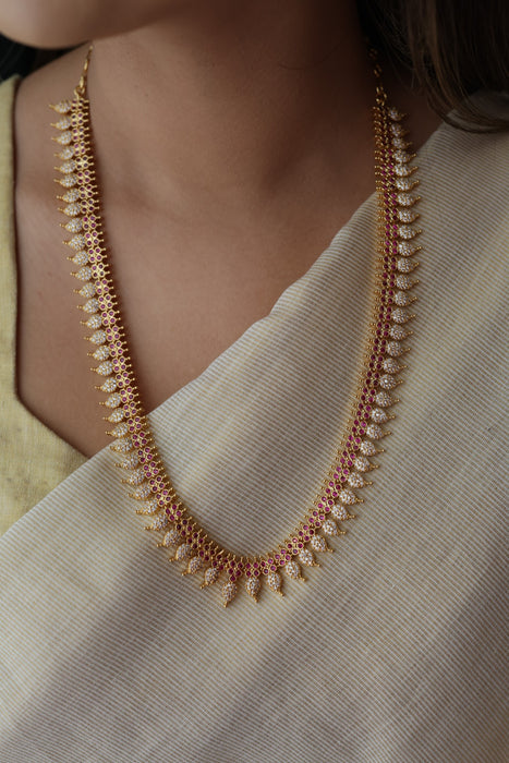 Heritage gold plated ruby white stone mango long necklace HL8991