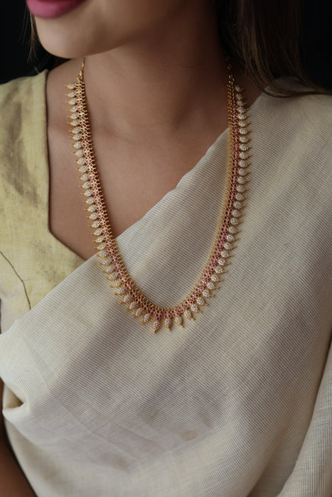 Heritage gold plated ruby white stone mango long necklace HL8991