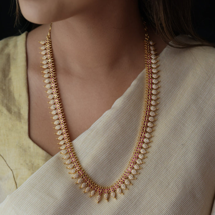Heritage gold plated ruby white stone mango long necklace HL8991