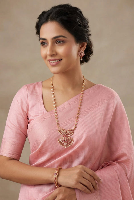 Heritage gold plated ruby white stone padakam long necklace HP8023