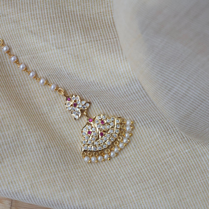 Heritage gold plated white stone tikka HT389