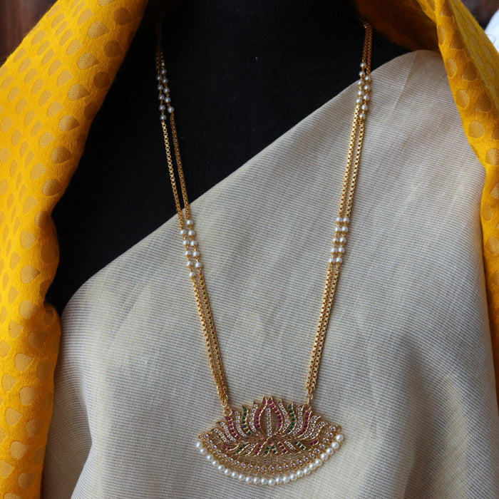 Heritage gold plated multi stone padakam long necklace HP9088