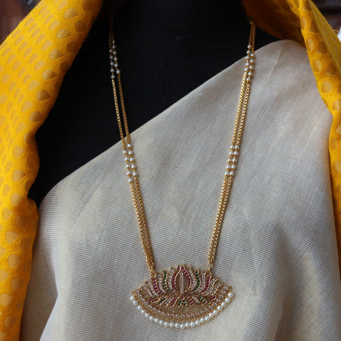 Heritage gold plated multi stone padakam long necklace HP9088