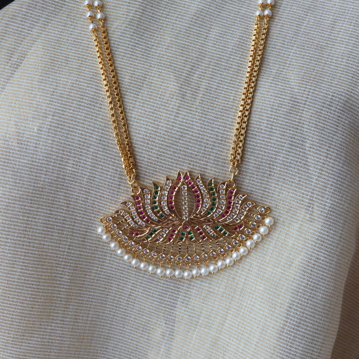 Heritage gold plated multi stone padakam long necklace HP9088