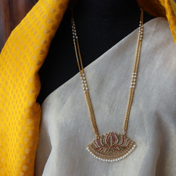 Heritage gold plated multi stone padakam long necklace HP9088