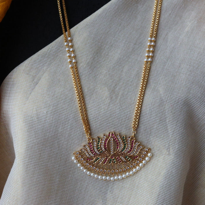 Heritage gold plated multi stone padakam long necklace HP9088
