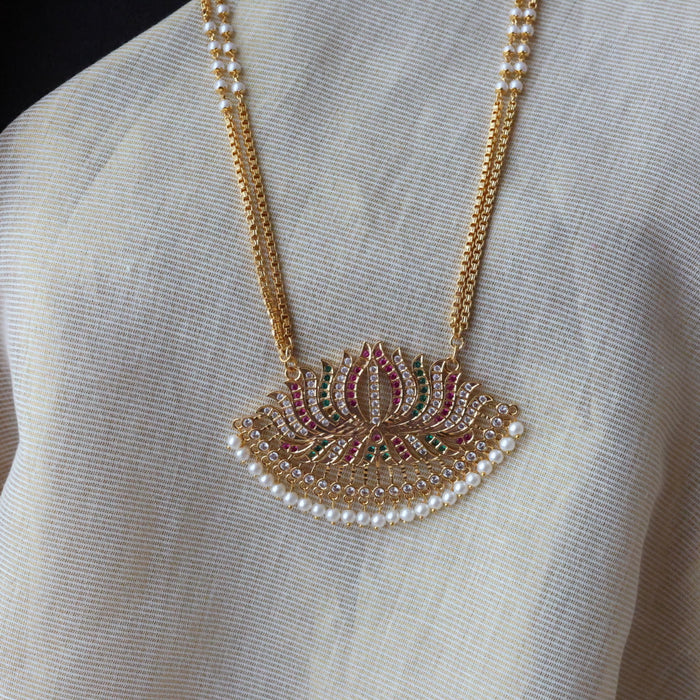 Heritage gold plated multi stone padakam long necklace HP9088