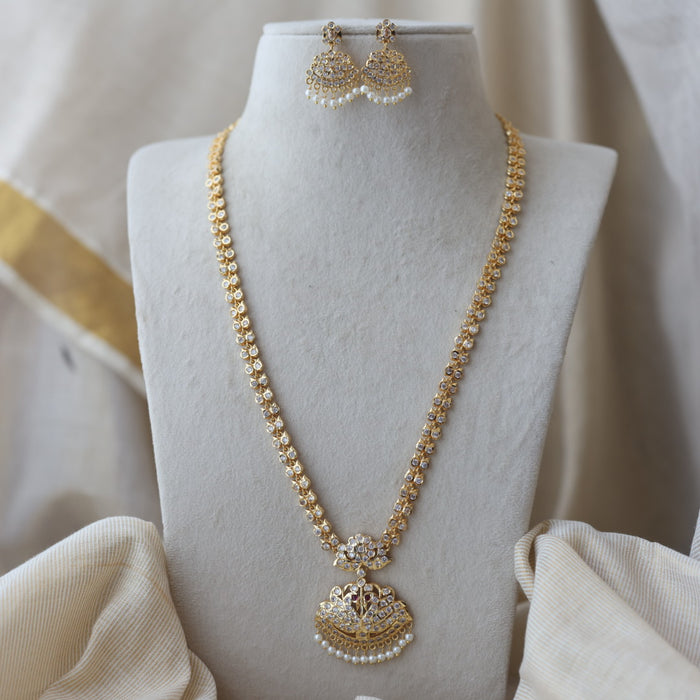 Heritage gold plated white stone long necklace HL1289