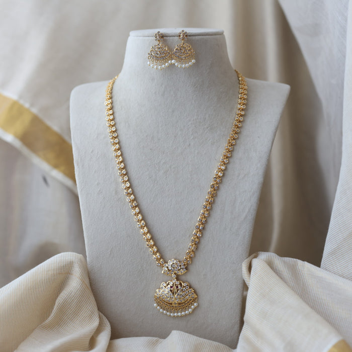 Heritage gold plated white stone long necklace HL1289