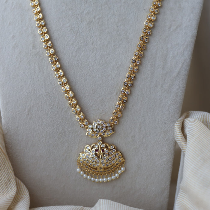 Heritage gold plated white stone long necklace HL1289