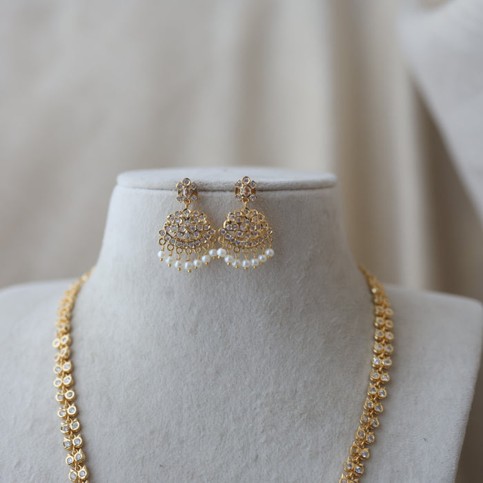 Heritage gold plated white stone long necklace HL1289