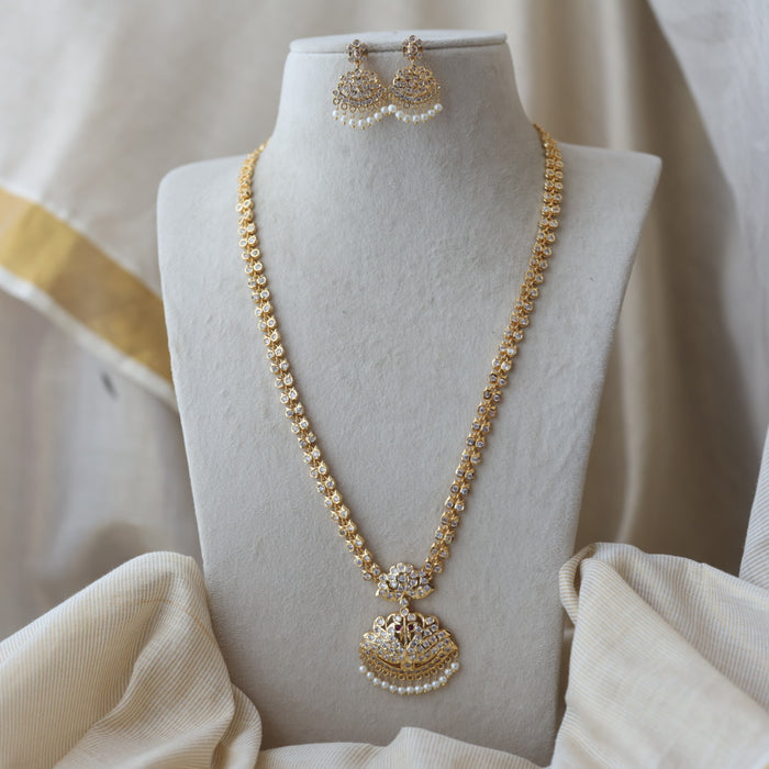 Heritage gold plated white stone long necklace HL1289