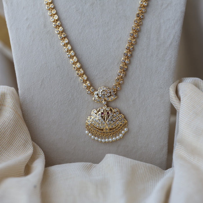 Heritage gold plated white stone long necklace HL1289