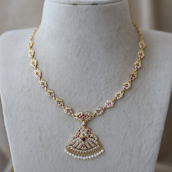 Heritage gold plated ruby white stone short necklace H2383