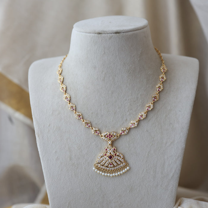 Heritage gold plated ruby white stone short necklace H2383