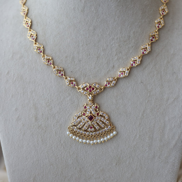 Heritage gold plated ruby white stone short necklace H2383