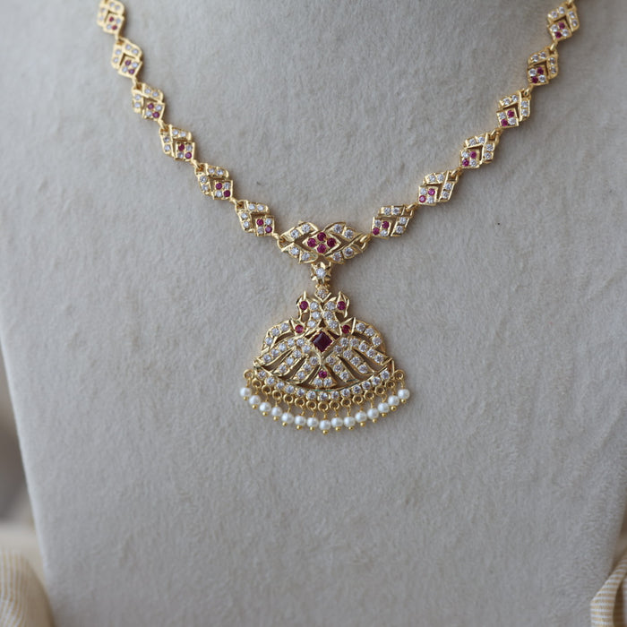 Heritage gold plated ruby white stone short necklace H2383