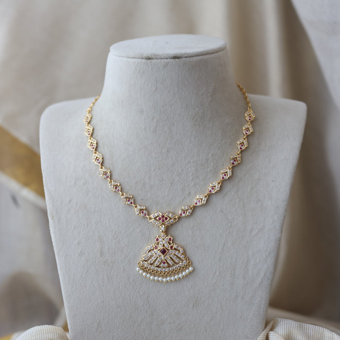 Heritage gold plated ruby white stone short necklace H2383