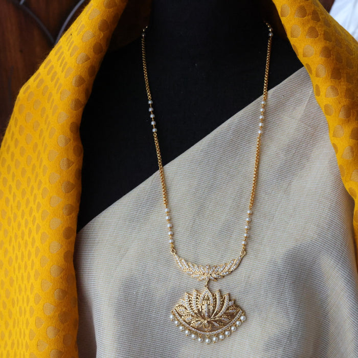 Heritage gold plated white stone padakam long necklace HP089