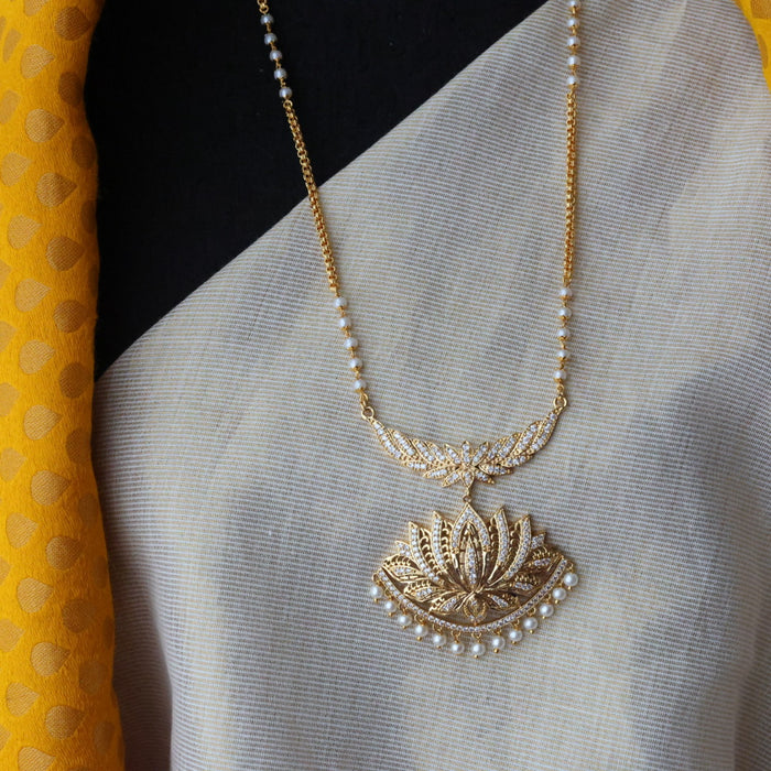 Heritage gold plated white stone padakam long necklace HP089