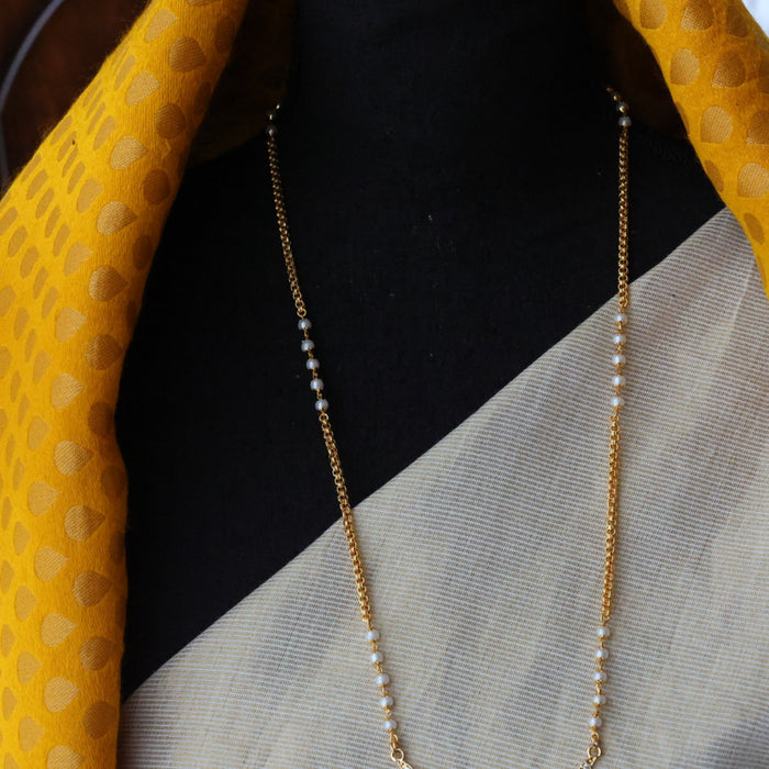 Heritage gold plated white stone padakam long necklace HP089