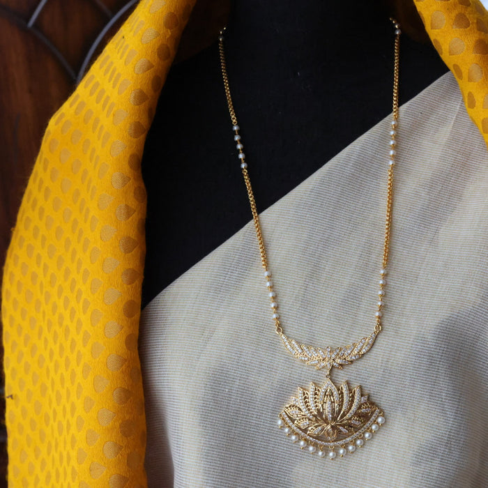 Heritage gold plated white stone padakam long necklace HP089