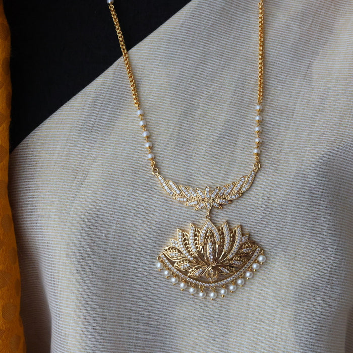 Heritage gold plated white stone padakam long necklace HP089