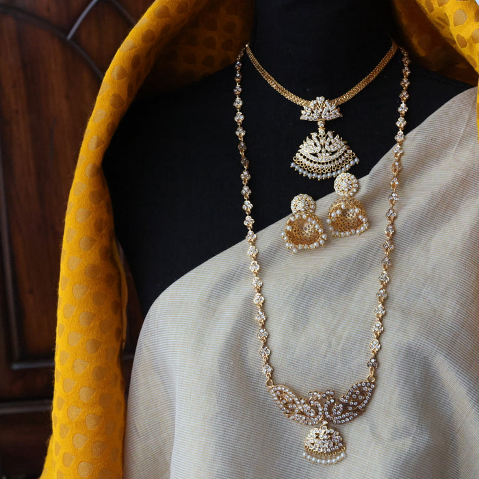 Heritage gold plated white stone padakam necklace set with earrings HPS9089