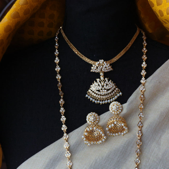 Heritage gold plated white stone padakam necklace set with earrings HPS9089