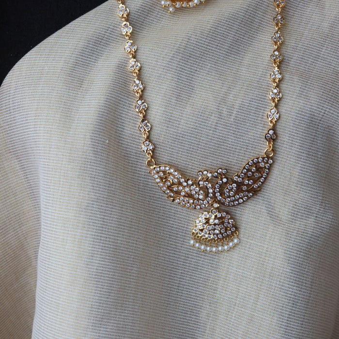 Heritage gold plated white stone padakam necklace set with earrings HPS9089