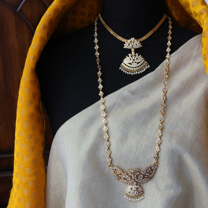 Heritage gold plated white stone padakam necklace set with earrings HPS9089