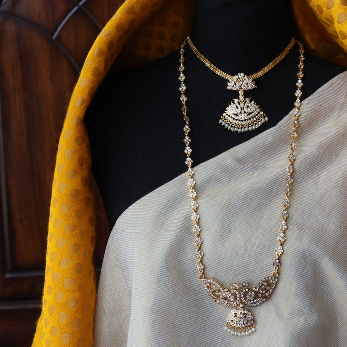 Heritage gold plated white stone padakam necklace set with earrings HPS9089