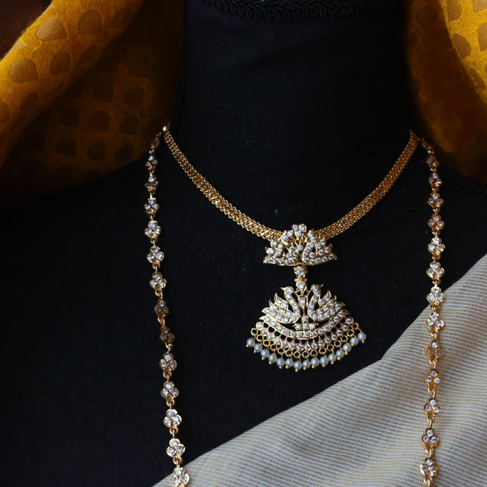 Heritage gold plated white stone padakam necklace set with earrings HPS9089