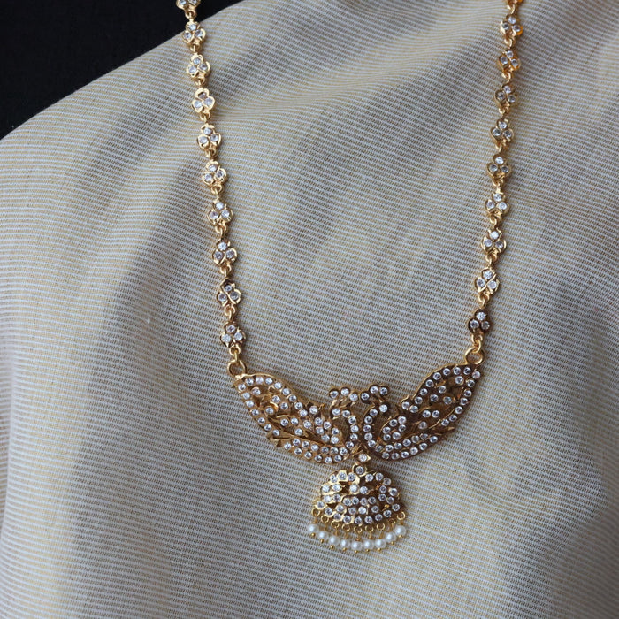 Heritage gold plated white stone padakam necklace set with earrings HPS9089