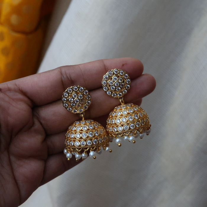 Heritage gold plated white stone padakam necklace set with earrings HPS9089